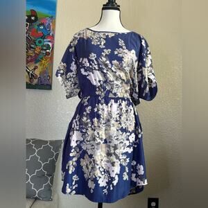 Early 2000’s Express Blue Floral Dress with Pockets | Size S
